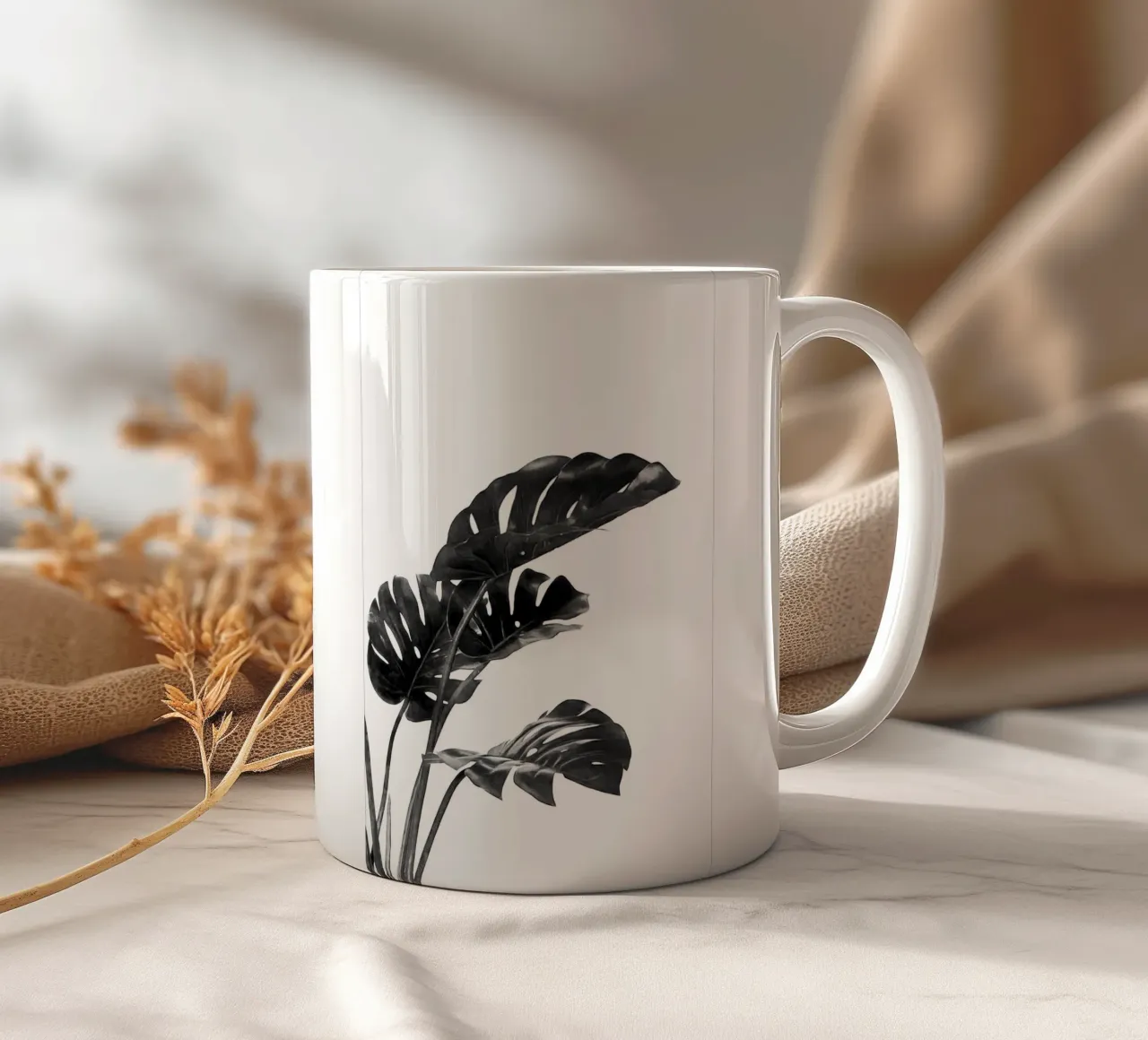 Monstera bianca e nera 03 tazza in ceramica da amini54