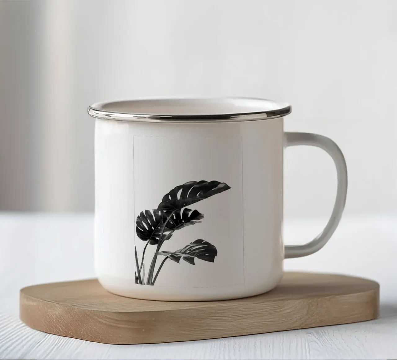 Monstera bianca e nera 03 tazza in smalto da amini54