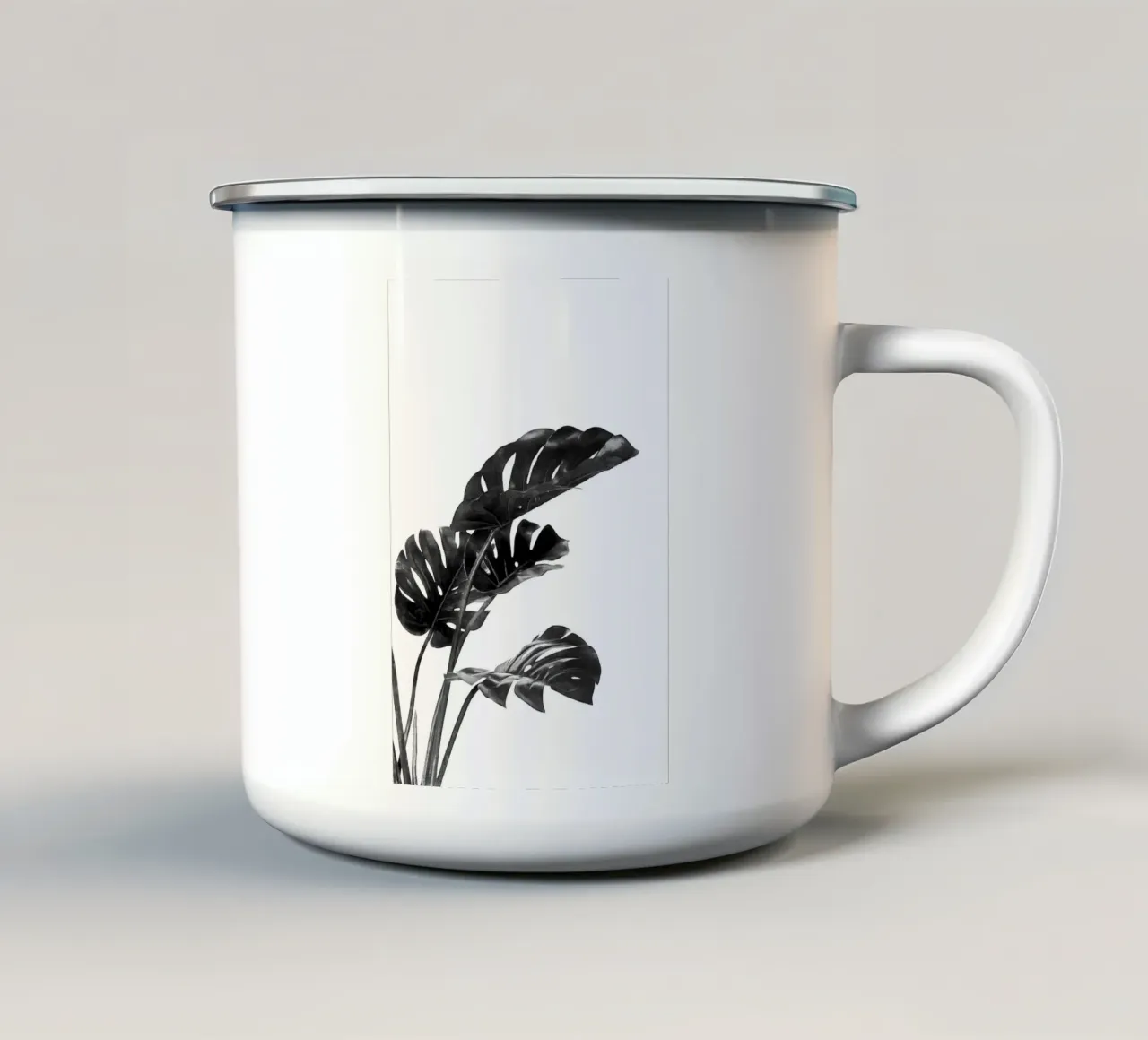Monstera bianca e nera 03 tazza in smalto da amini54