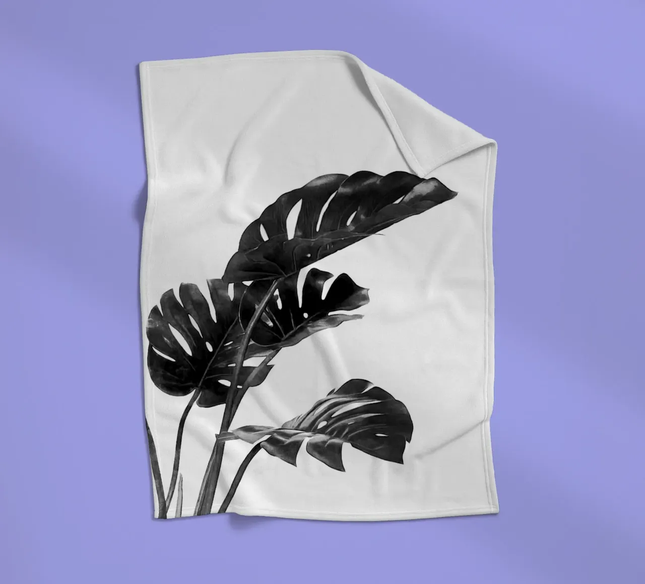 Monstera bianca e nera 03 coperta in pile da amini54
