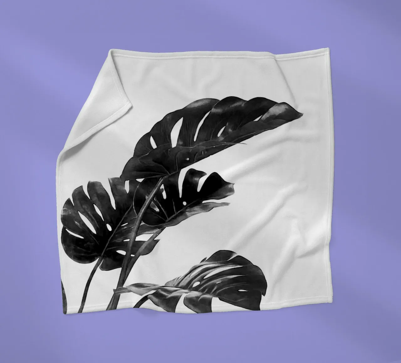 Monstera bianca e nera 03 coperta in pile da amini54