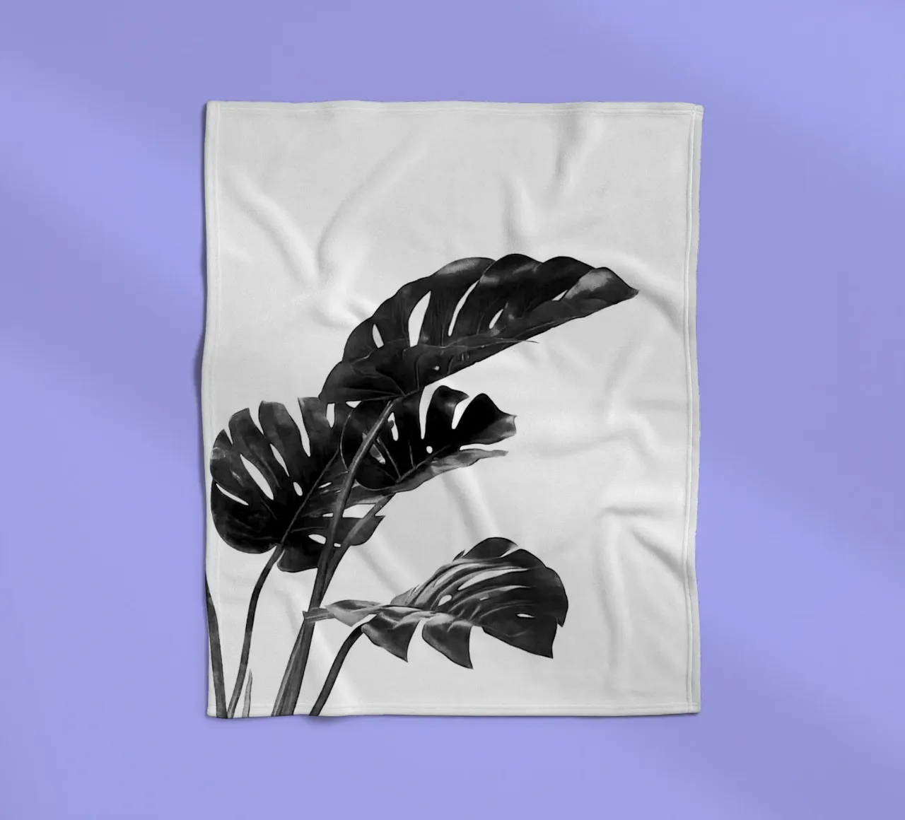 Monstera bianca e nera 03 coperta in pile da amini54