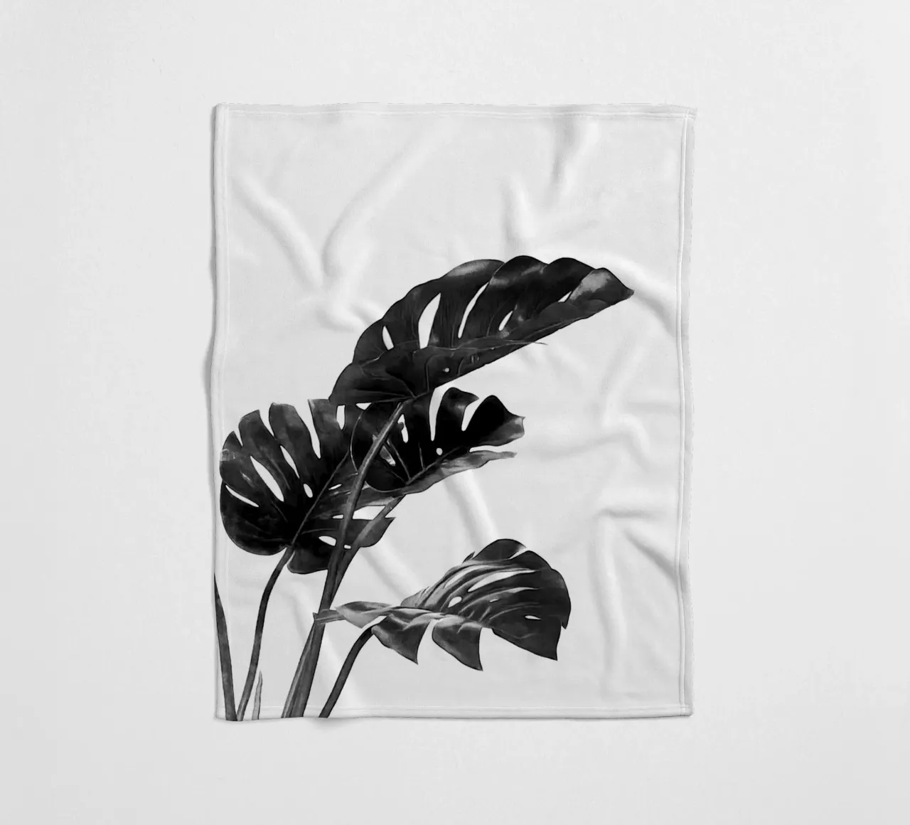 Monstera bianca e nera 03 coperta in pile da amini54