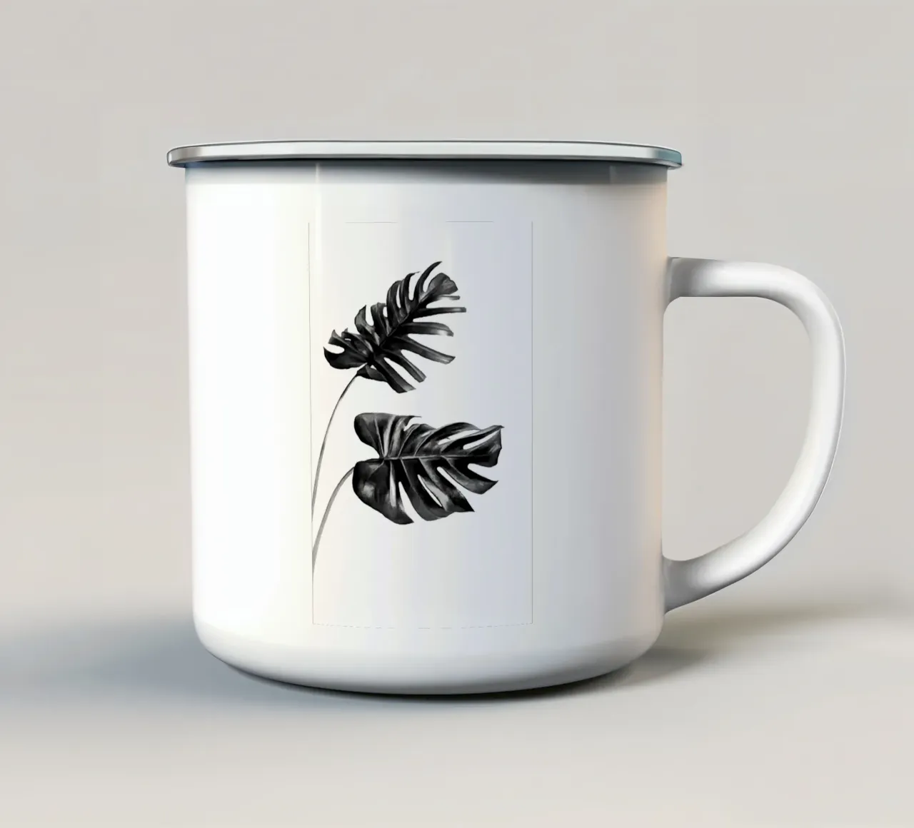 Monstera bianca e nera 04 tazza in smalto da amini54