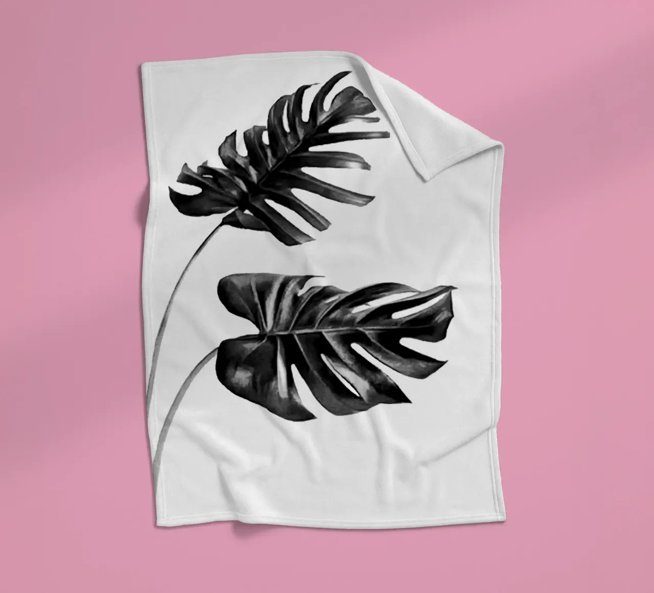 Monstera bianca e nera 04 coperta in pile da amini54