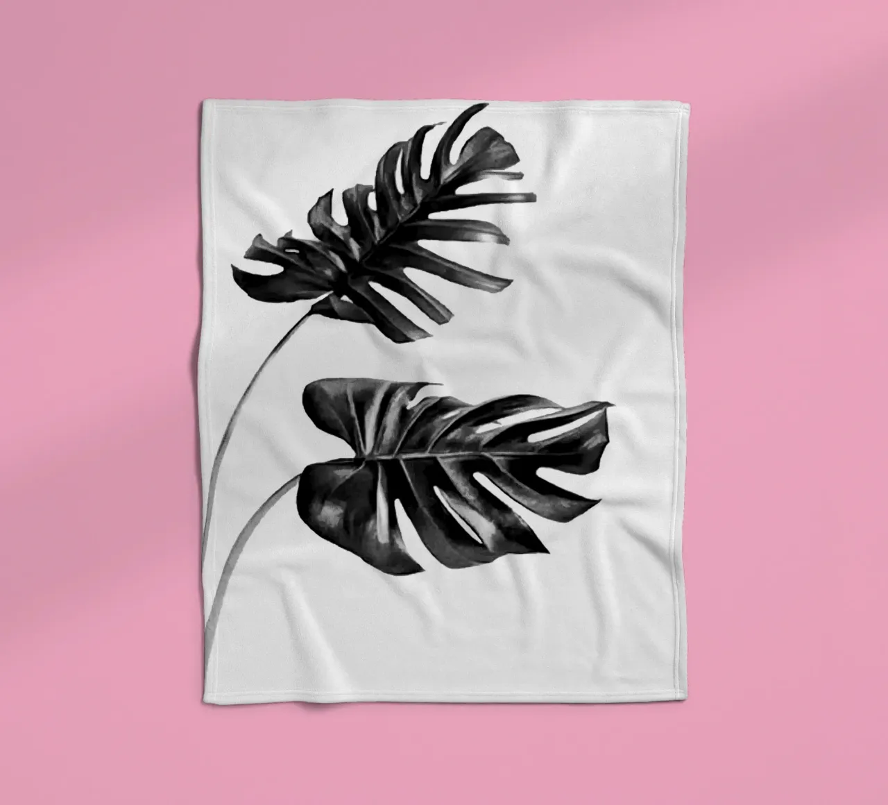 Monstera bianca e nera 04 coperta in pile da amini54