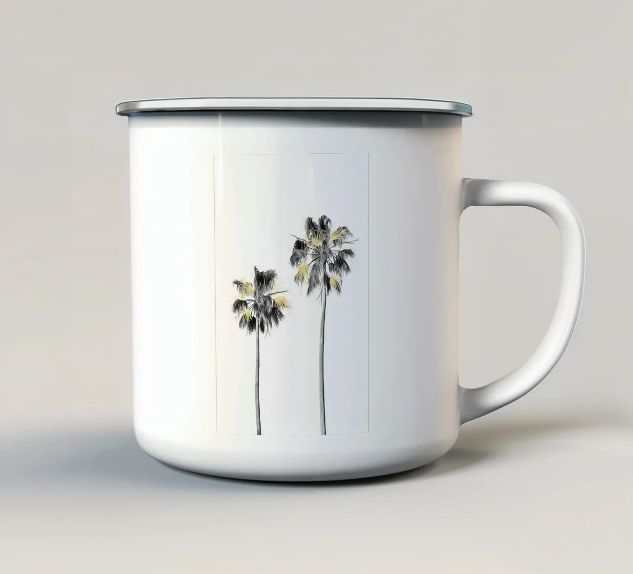 Albero di palme nero, bianco e oro 01 tazza in smalto da amini54