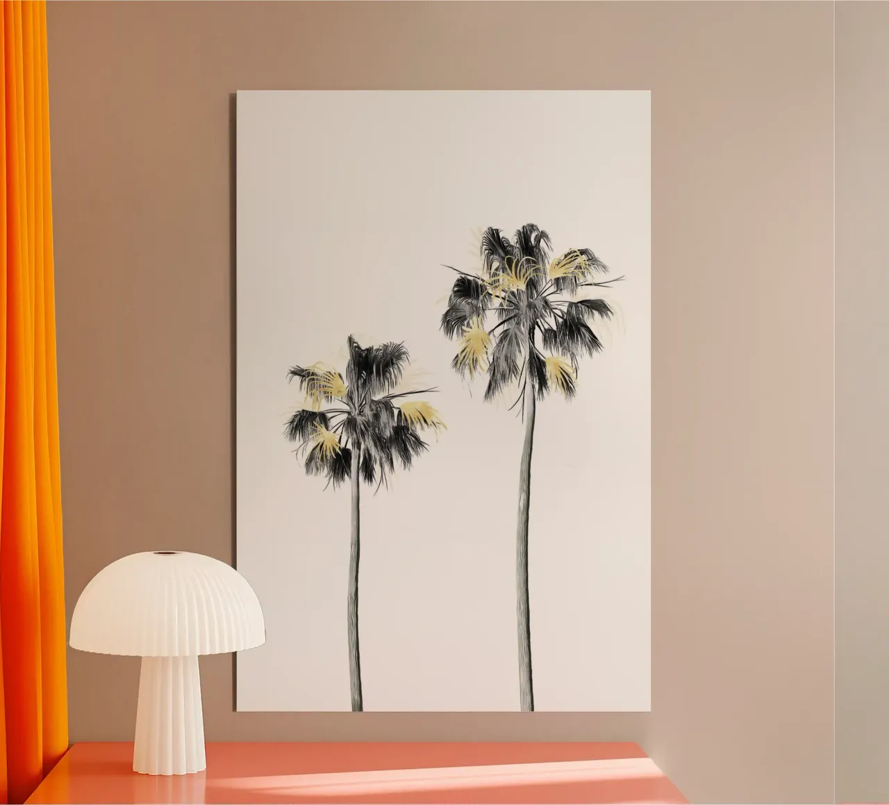 Albero di palme nero, bianco e oro 01 alluminio dibond da amini54