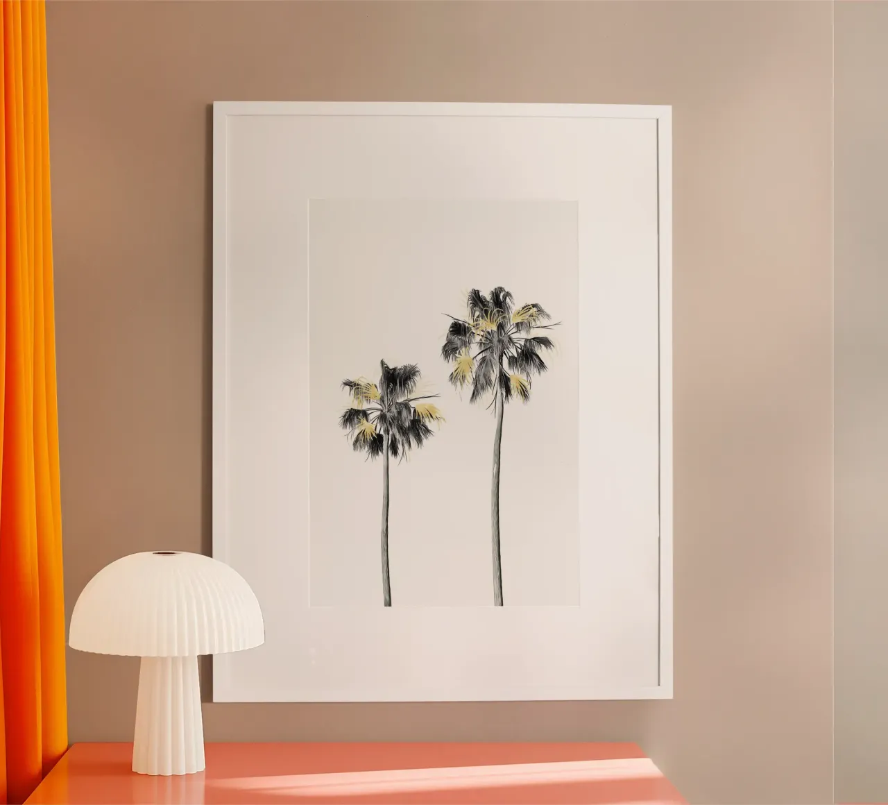 Albero di palme nero, bianco e oro 01 poster con telaio in plastica da amini54