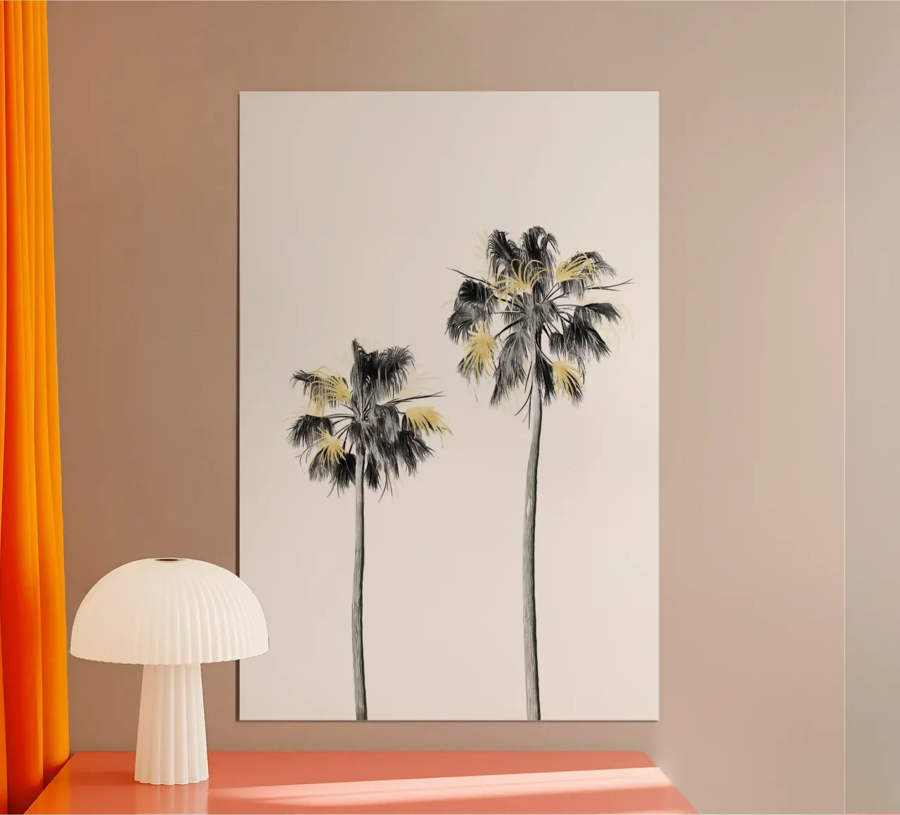 Albero di palme nero, bianco e oro 01 poster con telaio in plastica da amini54