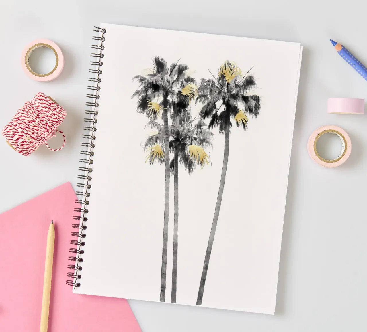 Palm Tree Black, White and Gold 03 spiral notebook by amini54