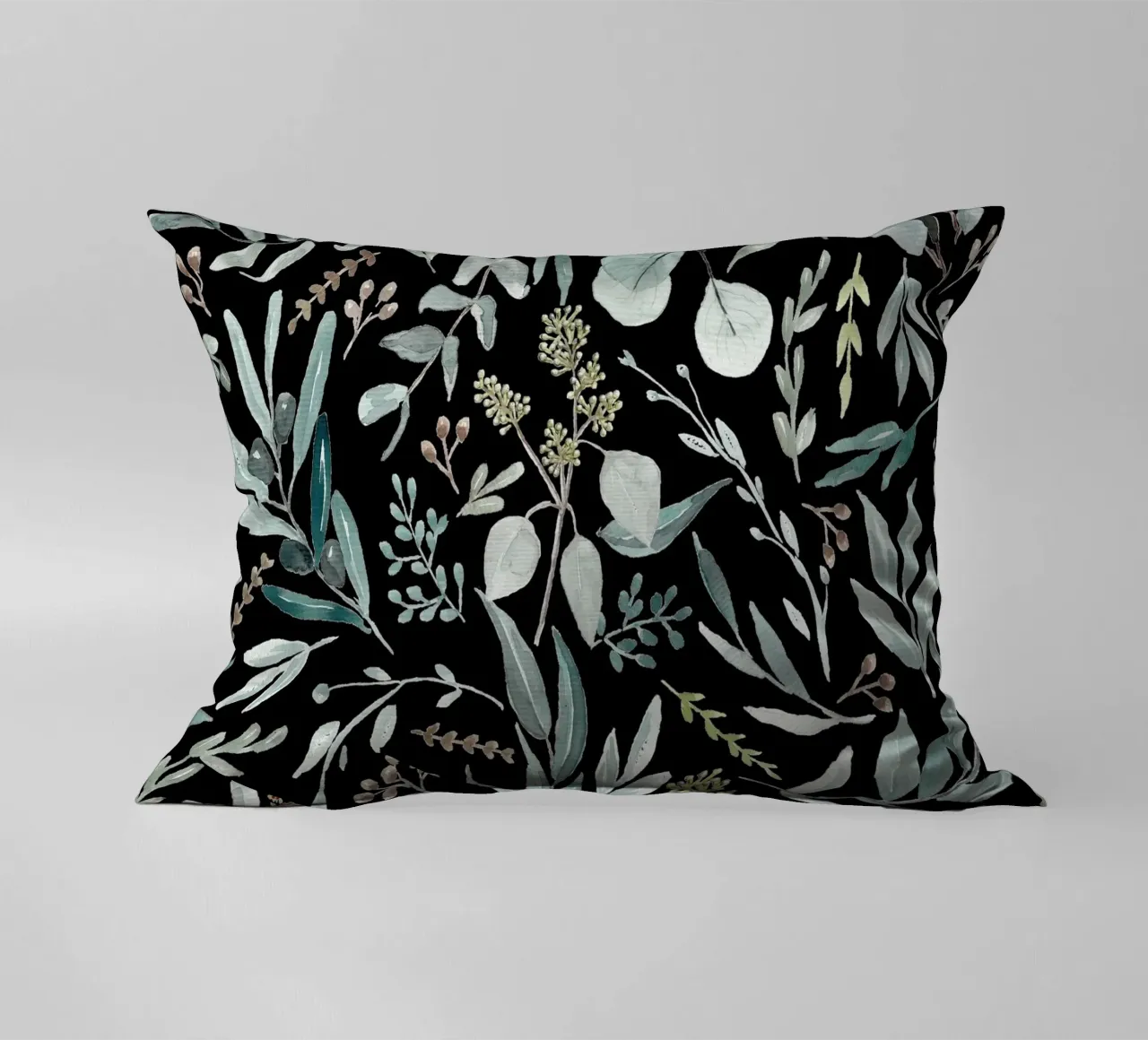 Black Eucalyptus Leaves Pattern cuscino da anisillustration