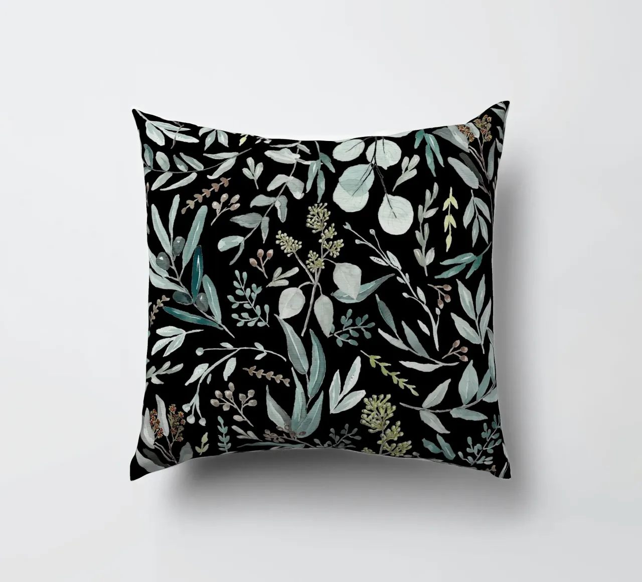 Black Eucalyptus Leaves Pattern cuscino da anisillustration