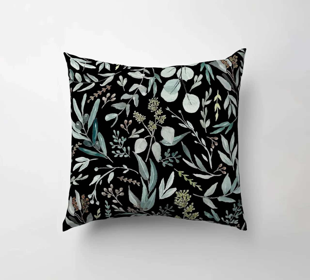 Black Eucalyptus Leaves Pattern cuscino da anisillustration