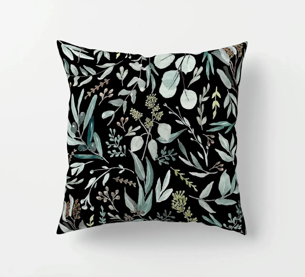 Black Eucalyptus Leaves Pattern cuscino da anisillustration