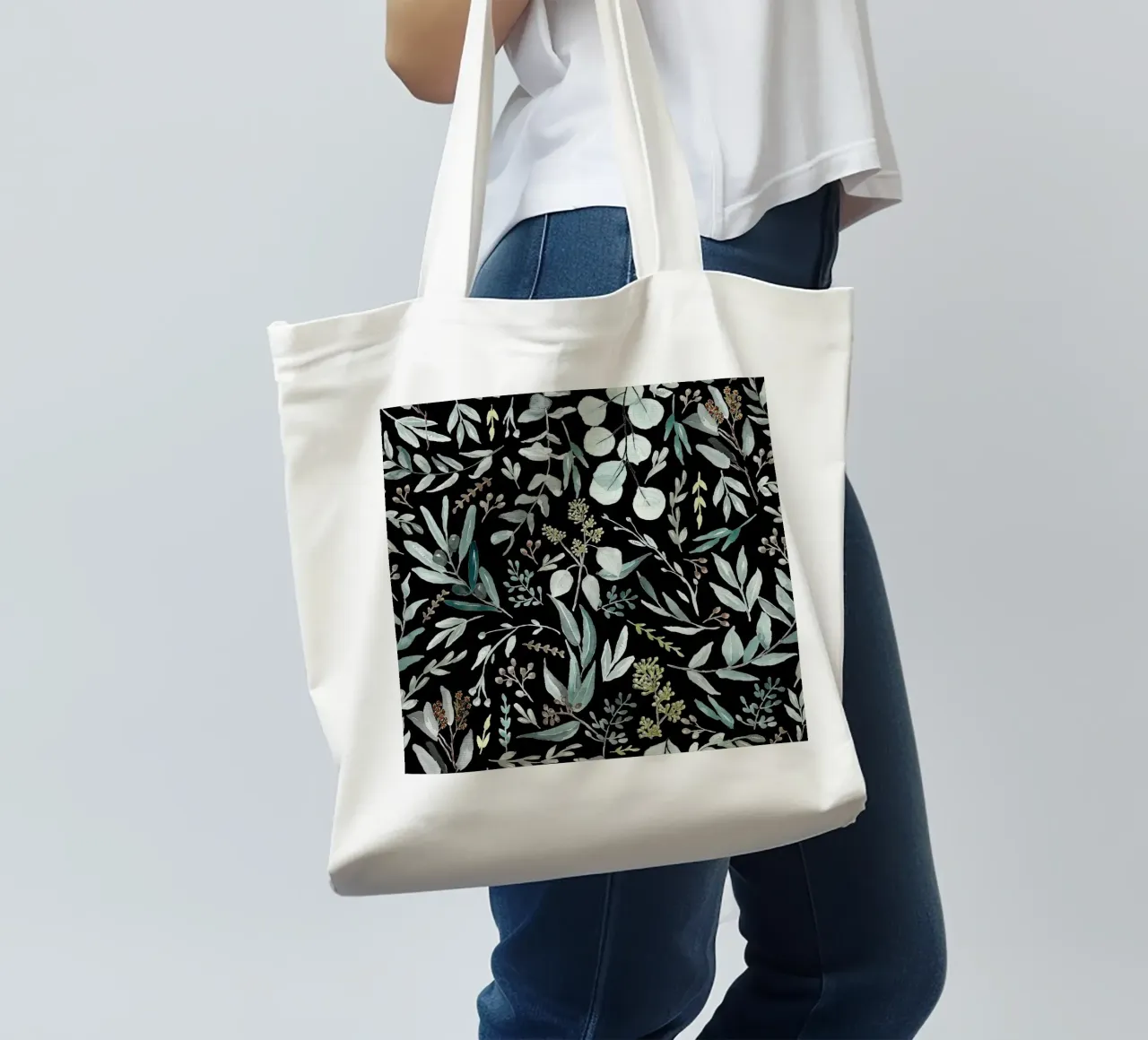 Black Eucalyptus Leaves Pattern borsa in juta da anisillustration