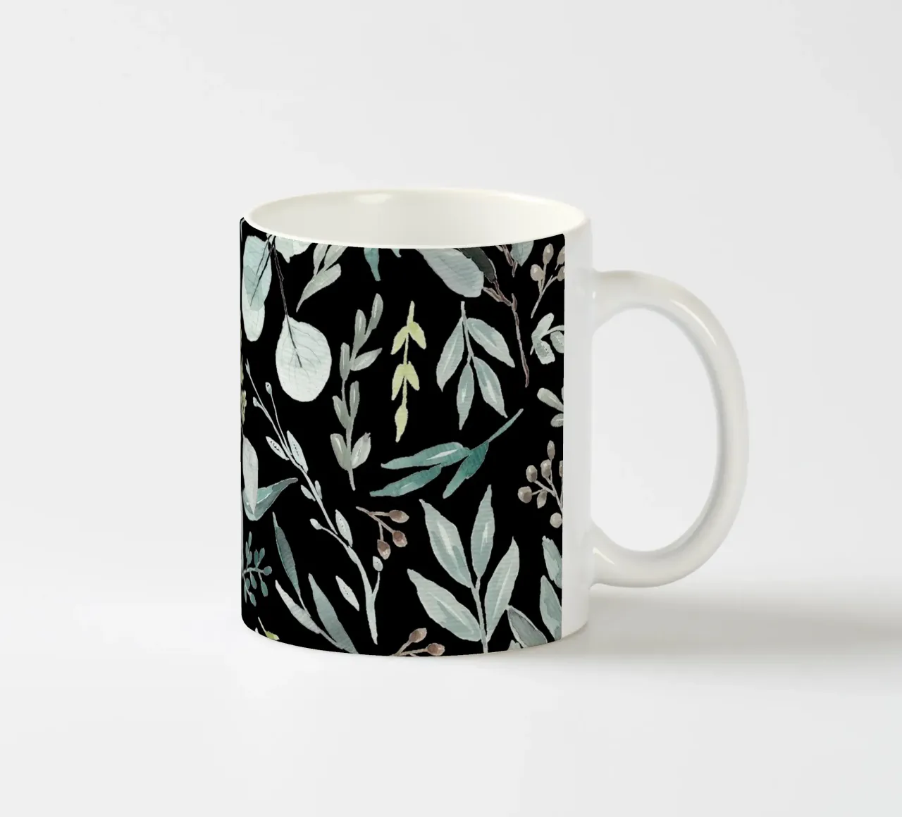 Black Eucalyptus Leaves Pattern tazza in ceramica da anisillustration