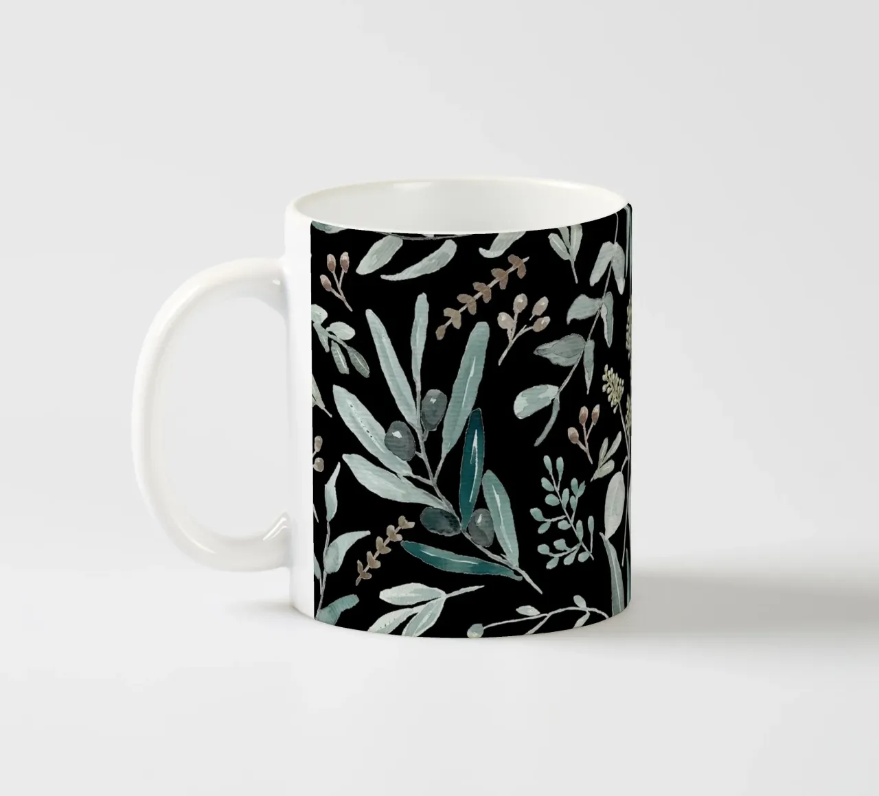 Black Eucalyptus Leaves Pattern tazza in ceramica da anisillustration