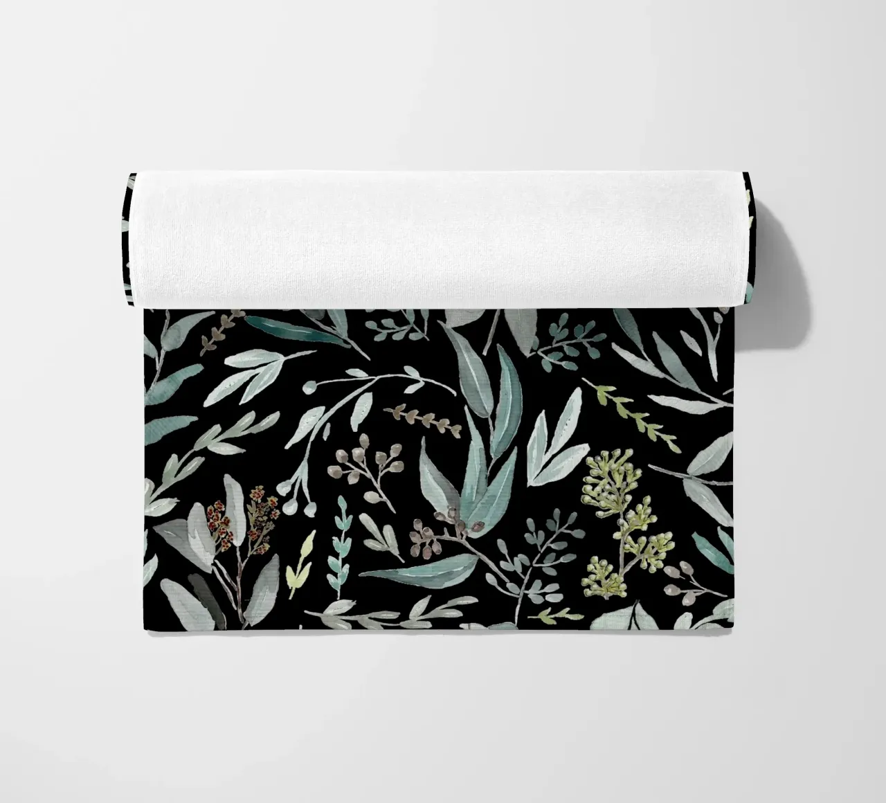 Black Eucalyptus Leaves Pattern telo mare da anisillustration