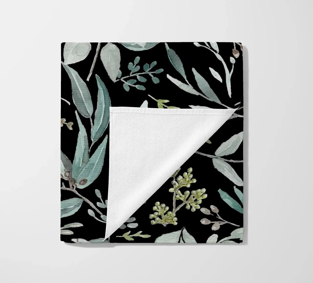 Black Eucalyptus Leaves Pattern telo mare da anisillustration