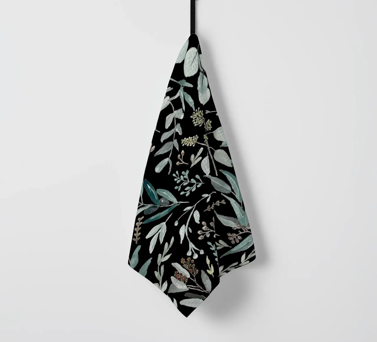 Black Eucalyptus Leaves Pattern canovaccio da cucina da anisillustration