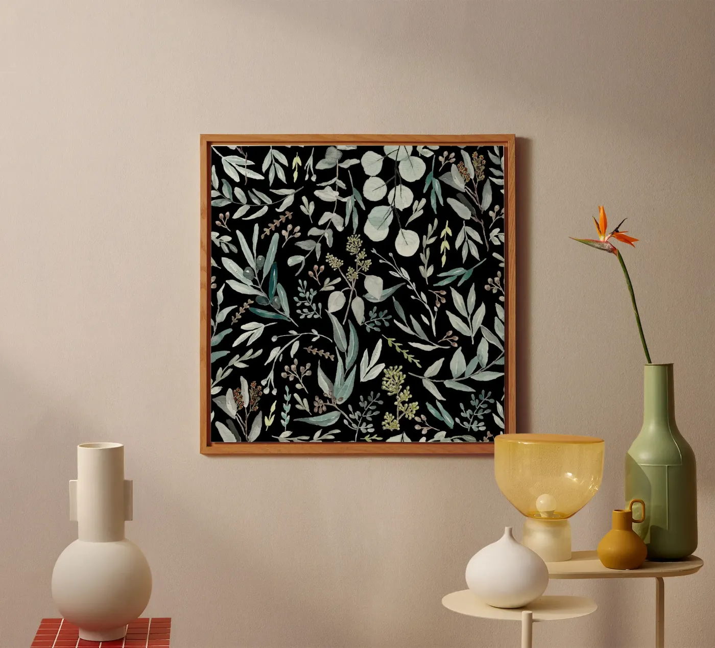 Black Eucalyptus Leaves Pattern pannello forex da anisillustration