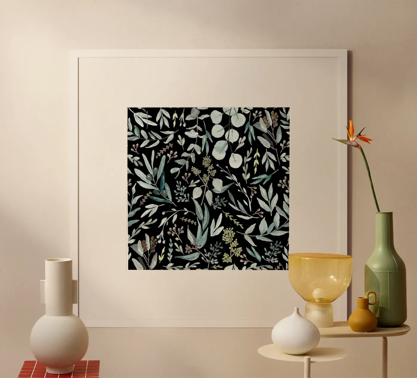Black Eucalyptus Leaves Pattern poster de anisillustration