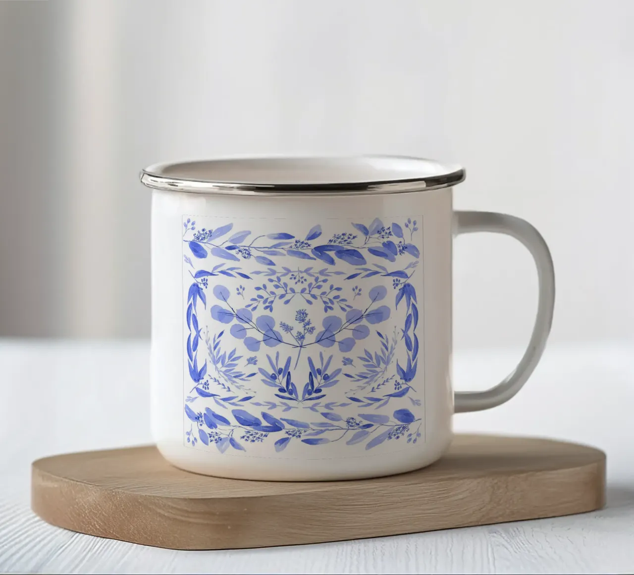 Blue Mediterranean Scene tazza in smalto da anisillustration