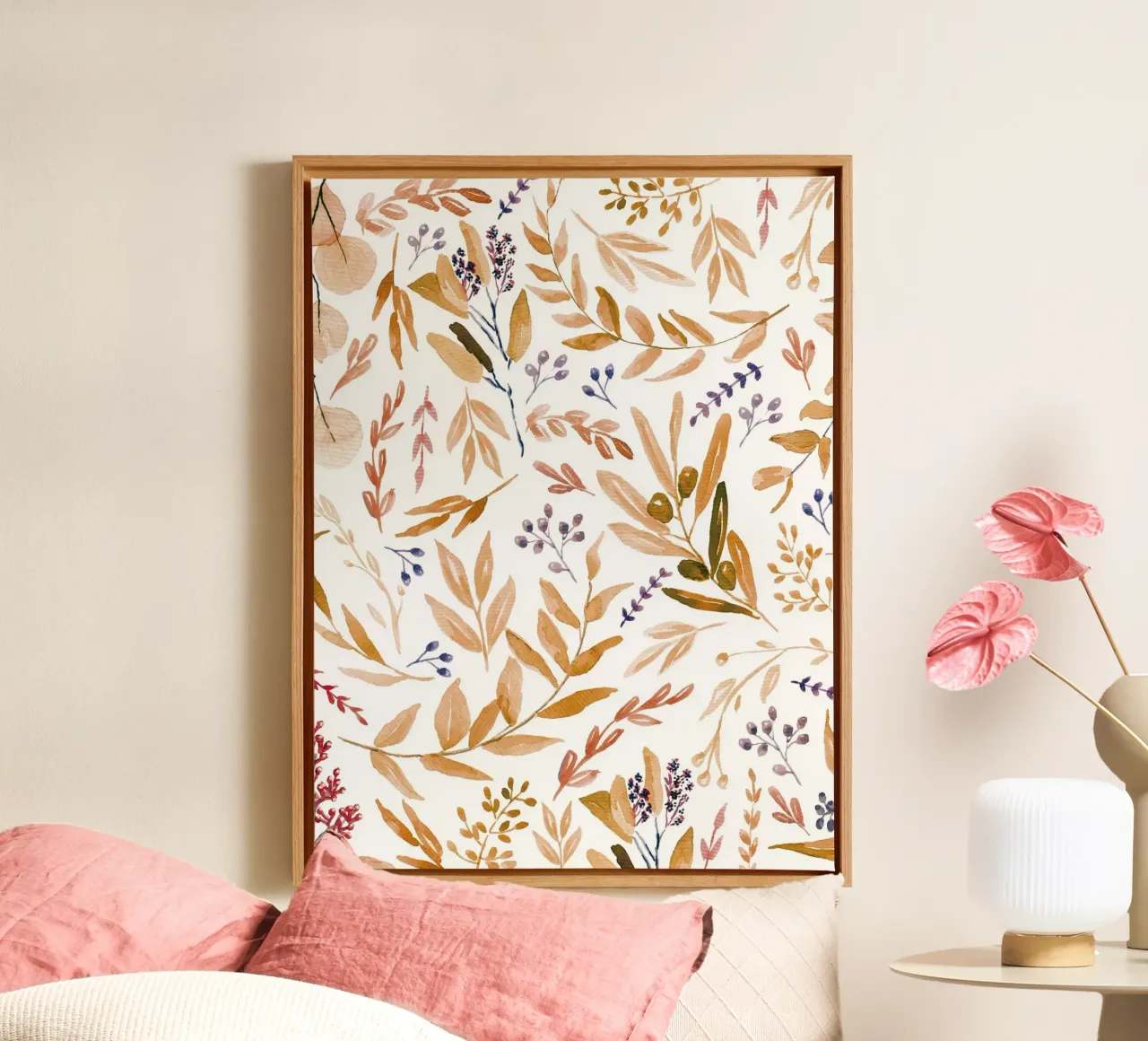 Orange Eucalyptus Leaves Pattern tela con Cornice a cassetta da anisillustration