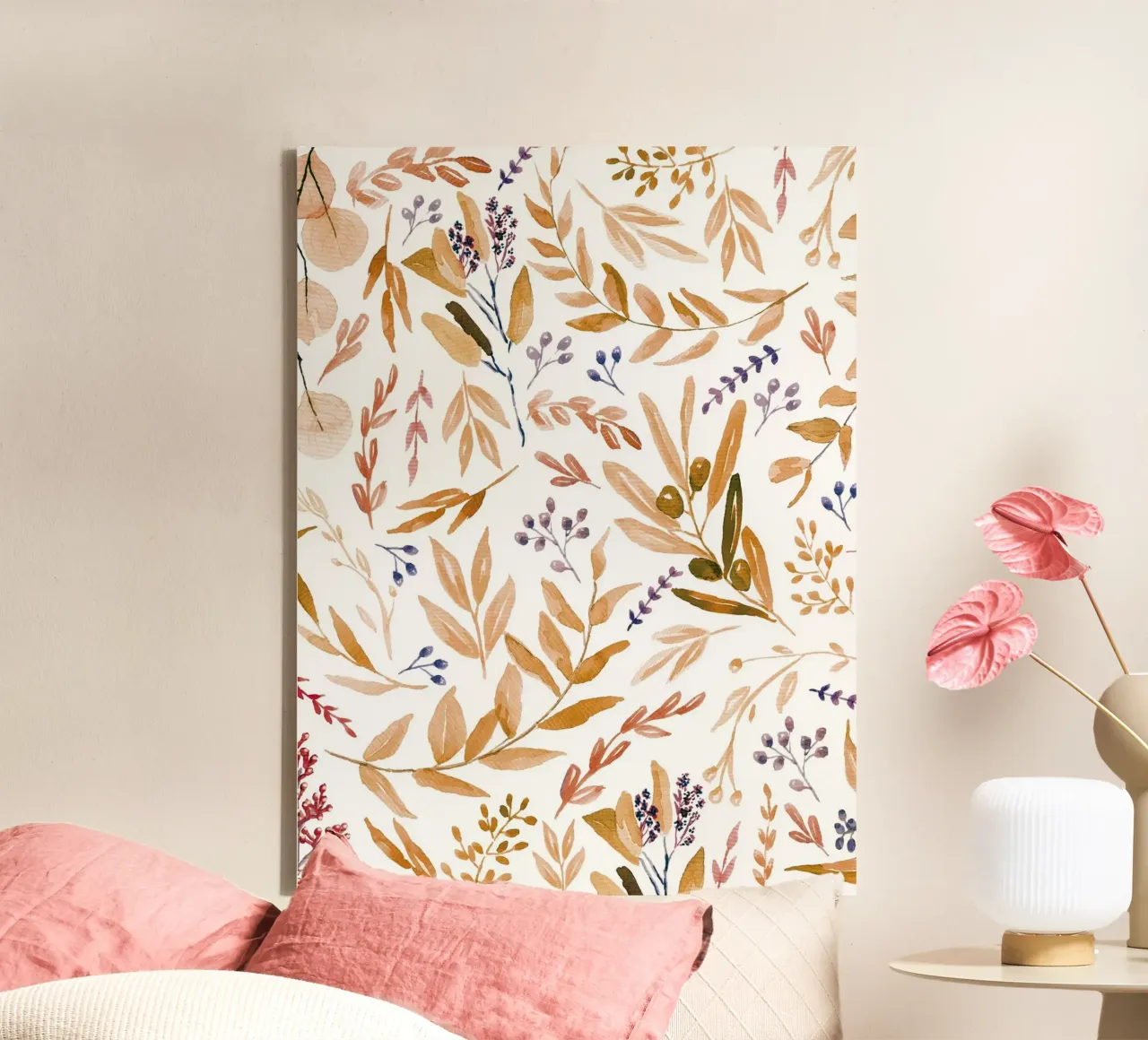 Orange Eucalyptus Leaves Pattern tela con Cornice a cassetta da anisillustration