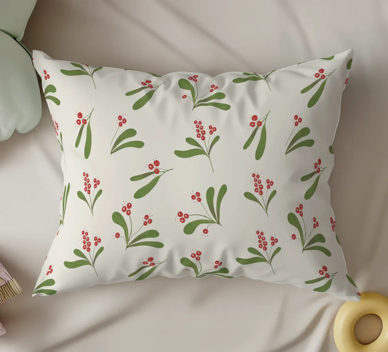 Minimal Mistletoe Christmas Pattern cuscino da anisillustration