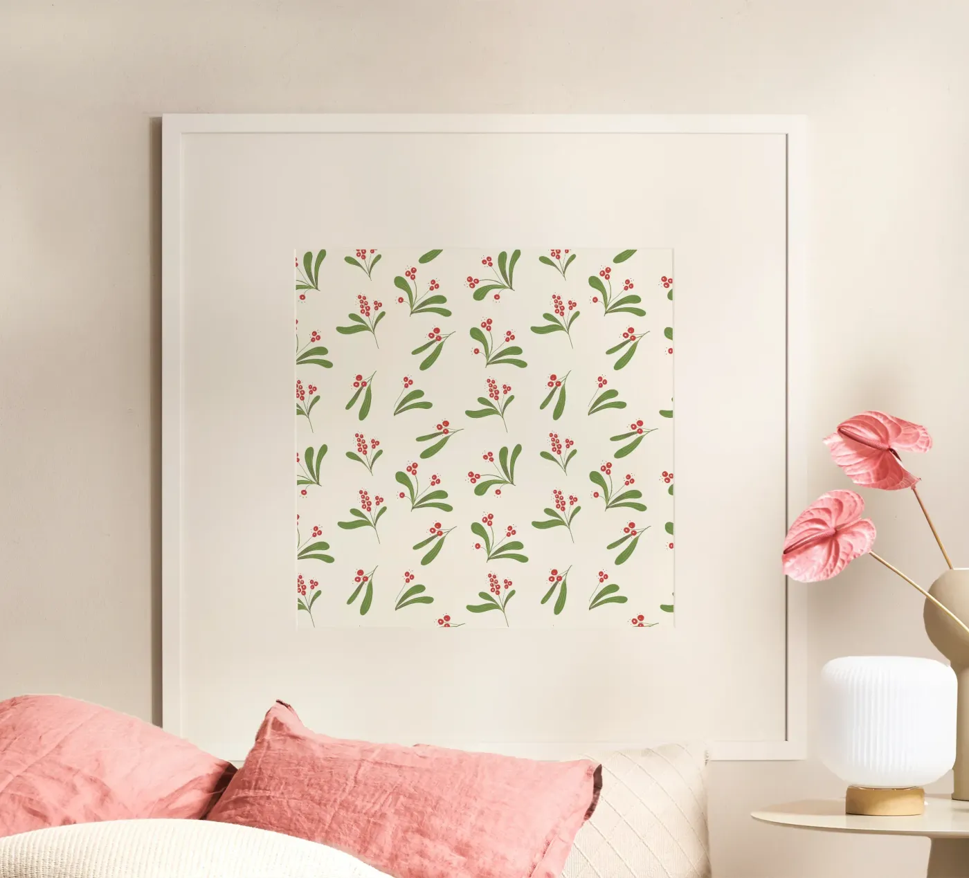 Minimal Mistletoe Christmas Pattern poster da anisillustration