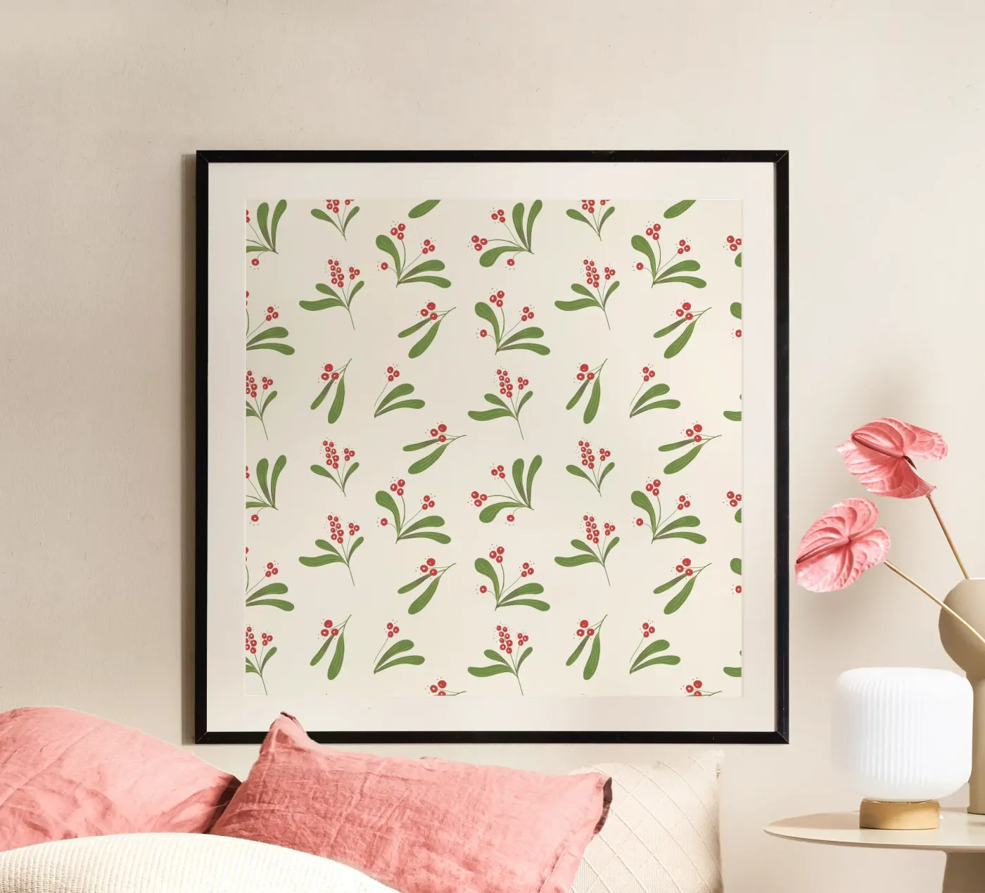 Minimal Mistletoe Christmas Pattern poster da anisillustration