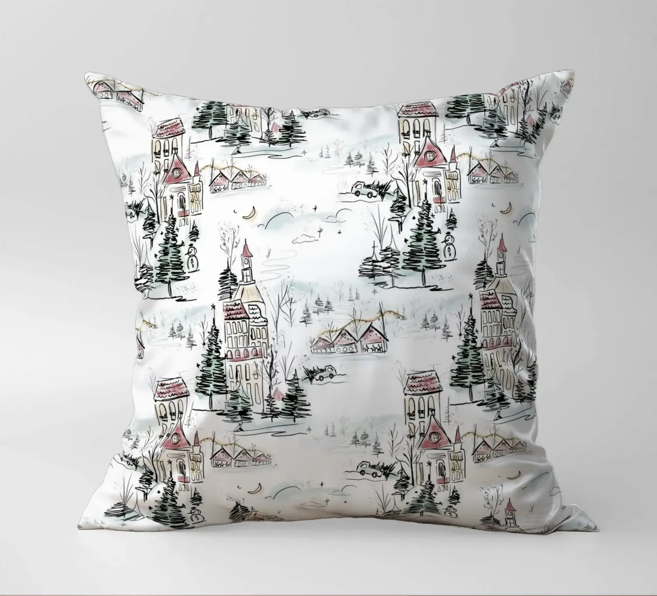 Winter Scene Christmas Pattern decorative cushion by anisillustration