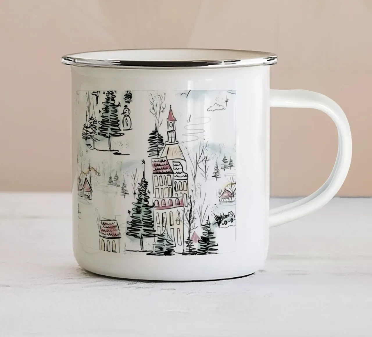 Winter Scene Christmas Pattern taza de esmalte de anisillustration