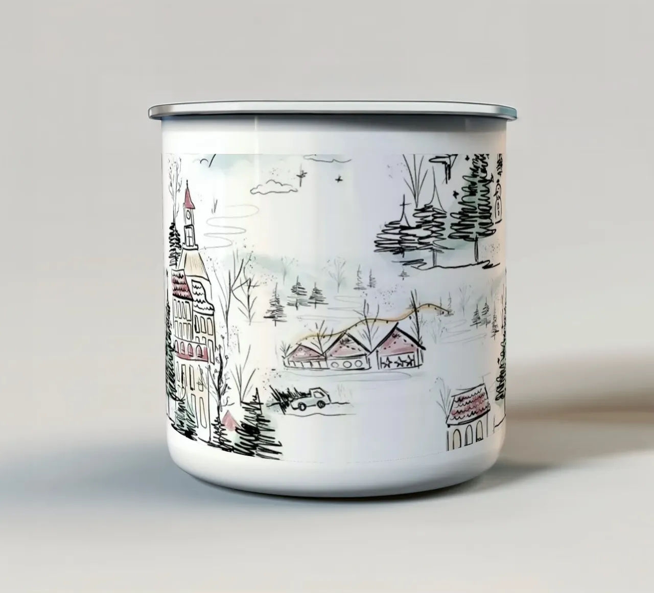 Winter Scene Christmas Pattern taza de esmalte de anisillustration