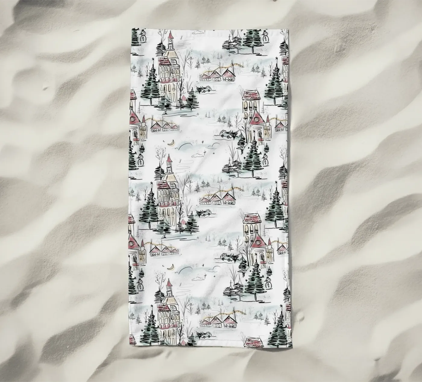 Winter Scene Christmas Pattern telo mare da anisillustration