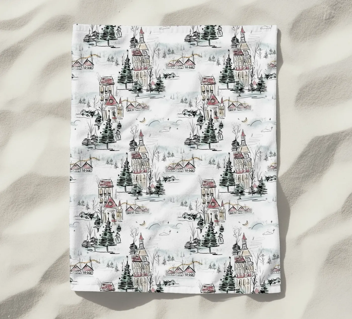 Winter Scene Christmas Pattern telo mare da anisillustration