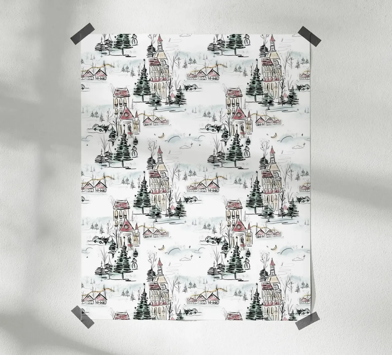 Winter Scene Christmas Pattern poster by anisillustration