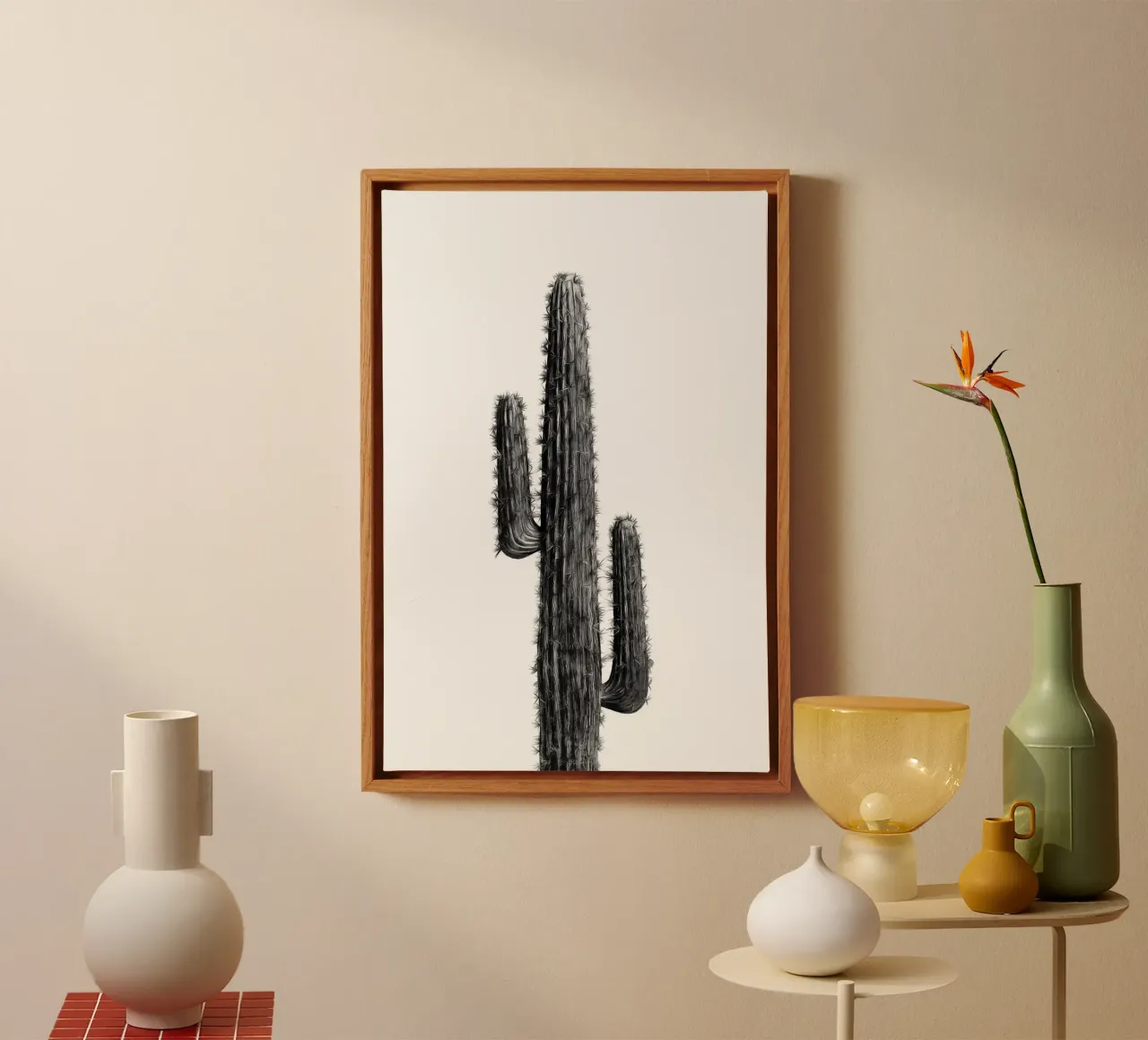 Cactus in bianco e nero 01 tela con Cornice a cassetta da amini54