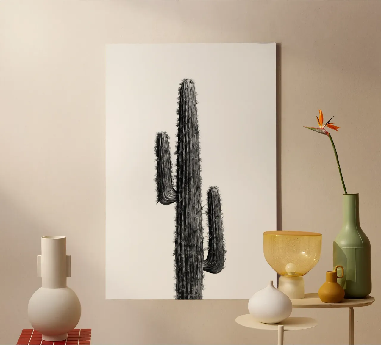 Cactus in bianco e nero 01 tela con Cornice a cassetta da amini54