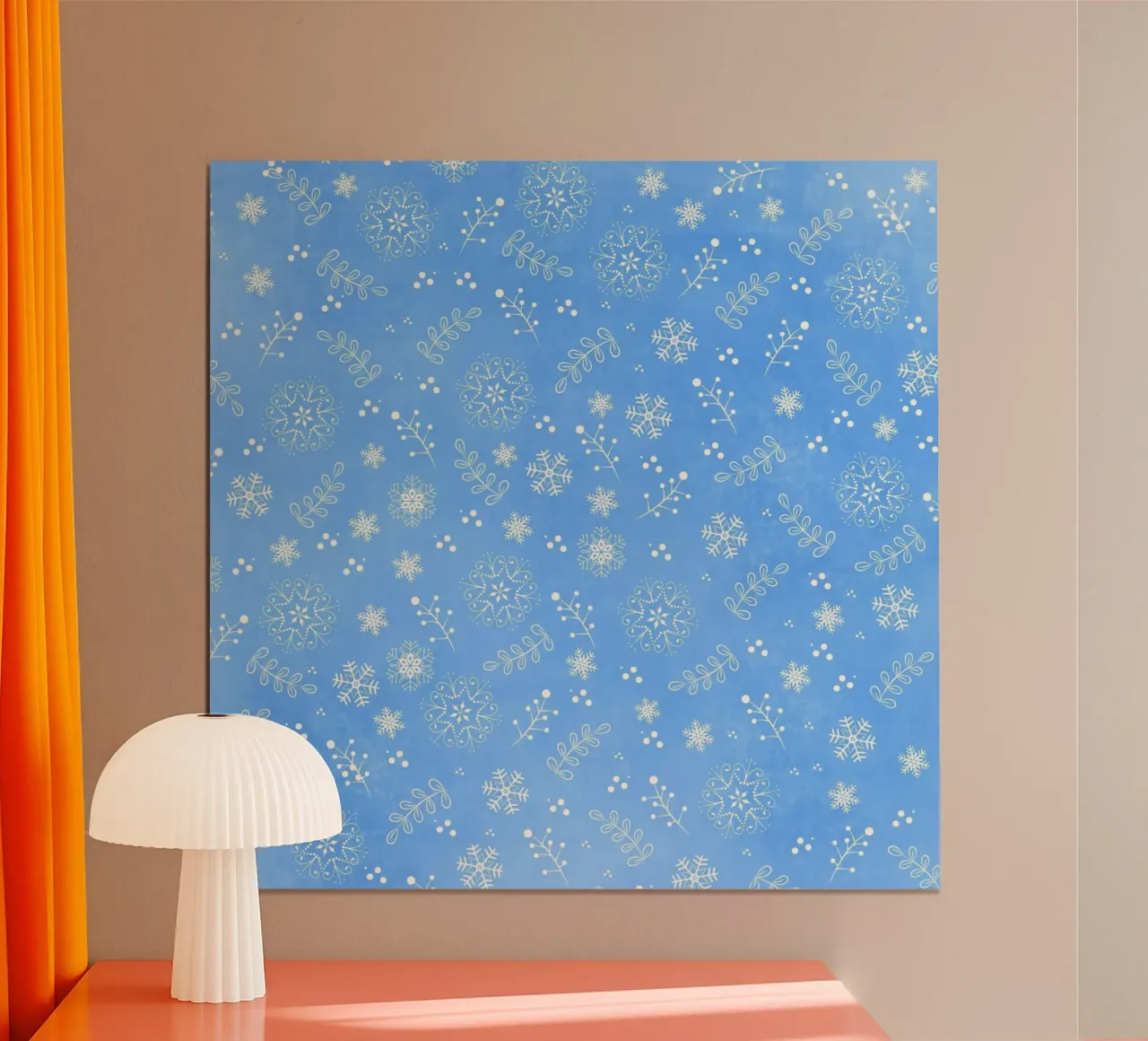 Motivo invernale di fiocchi di neve e cristalli di ghiaccio stilizzati poster con telaio in legno da CalliLetters