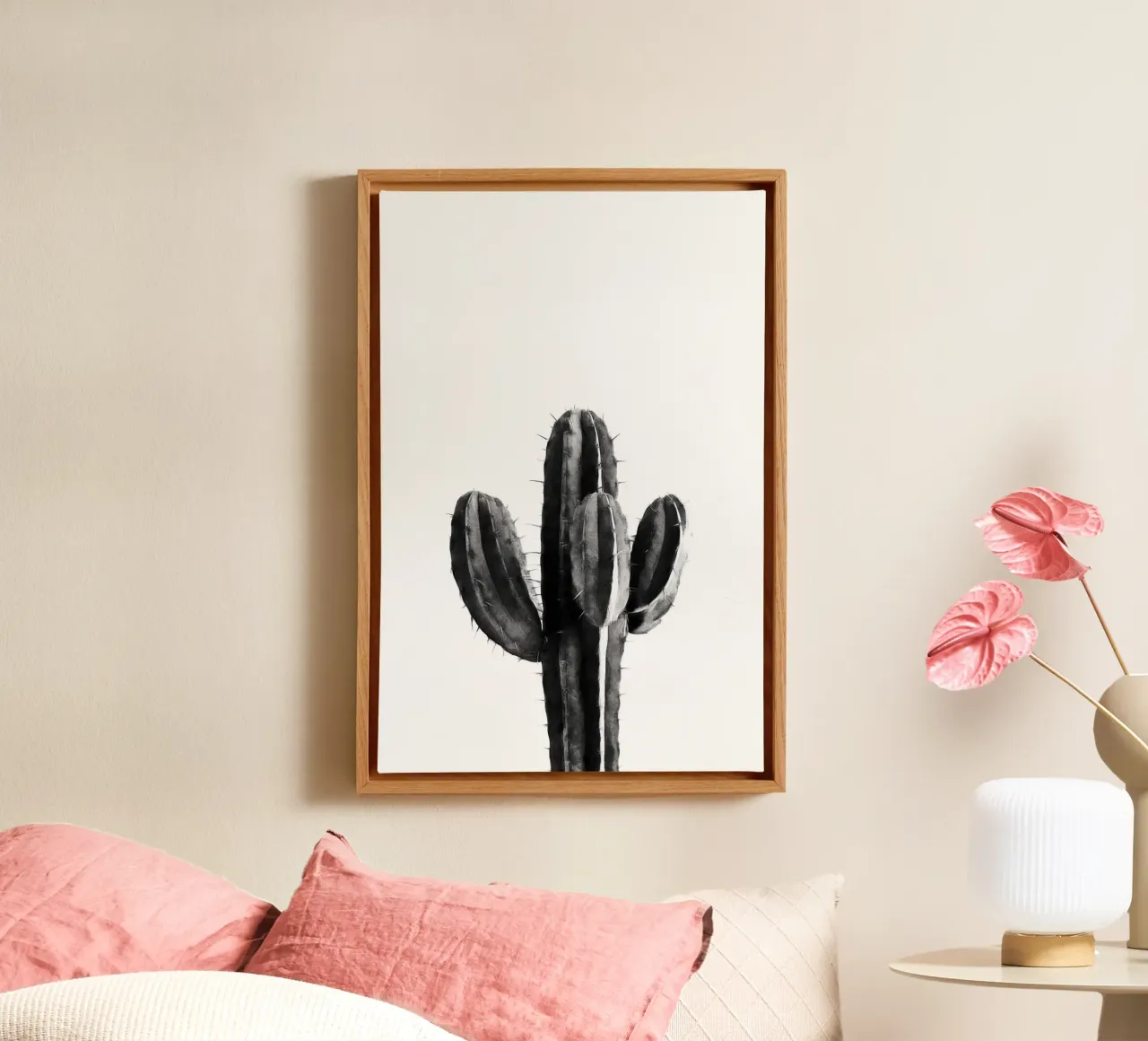 Cactus in bianco e nero 03 tela con Cornice a cassetta da amini54