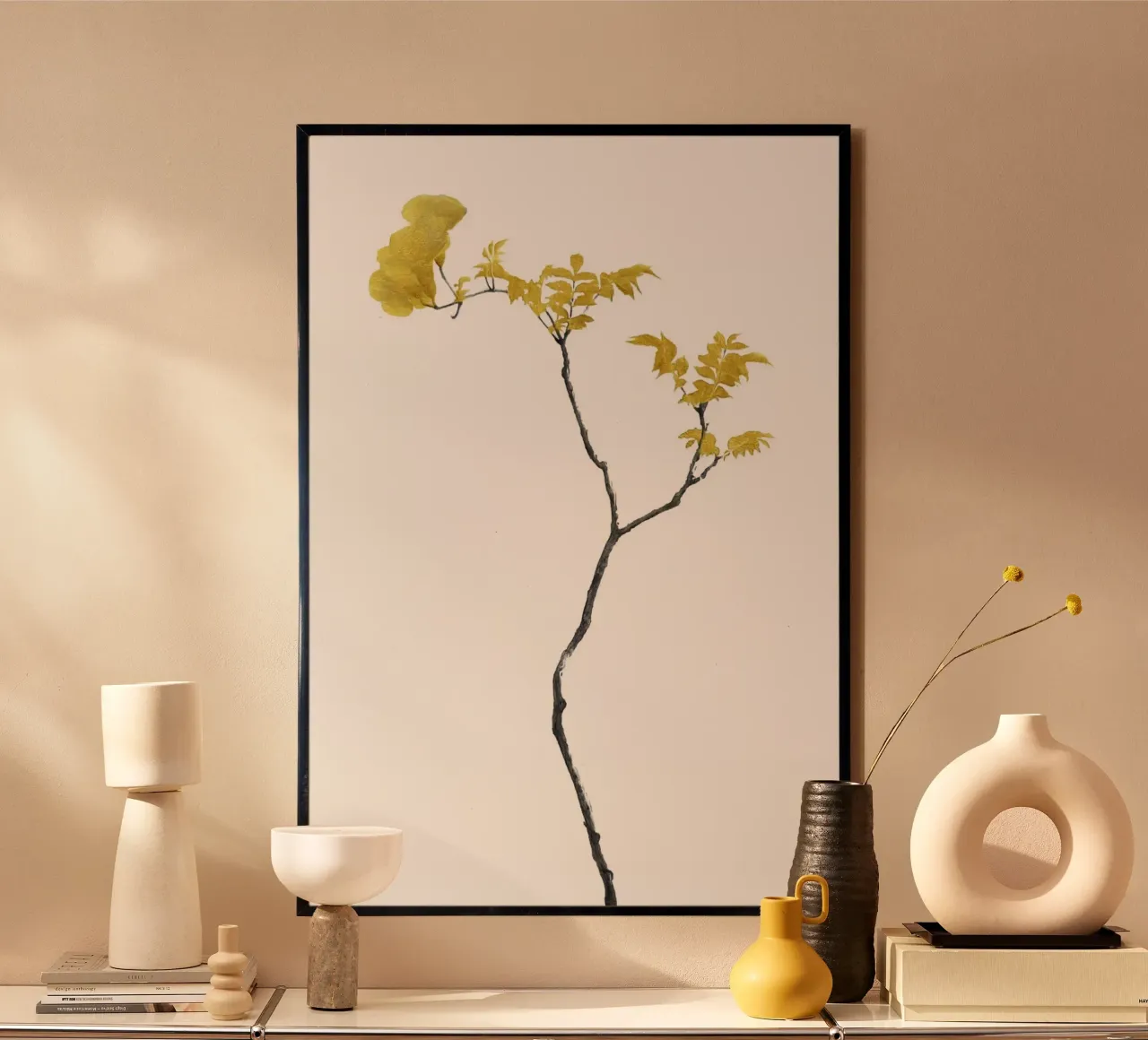 Bloem Minimal Zwart en Goud 01 poster van amini54