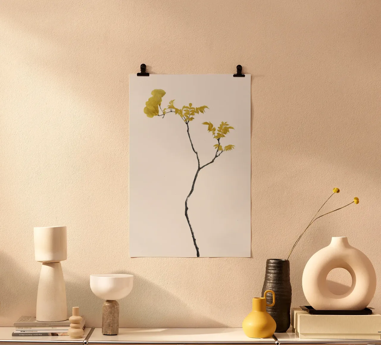Bloem Minimal Zwart en Goud 01 poster van amini54