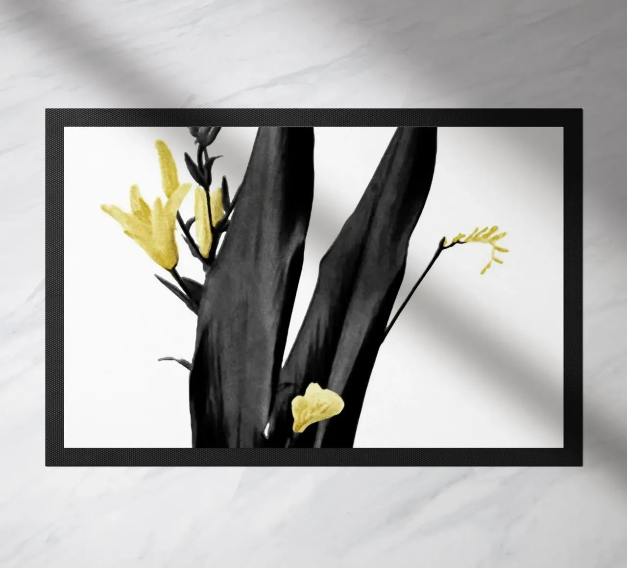 Fiore minimalista nero e oro 03 zerbino da amini54