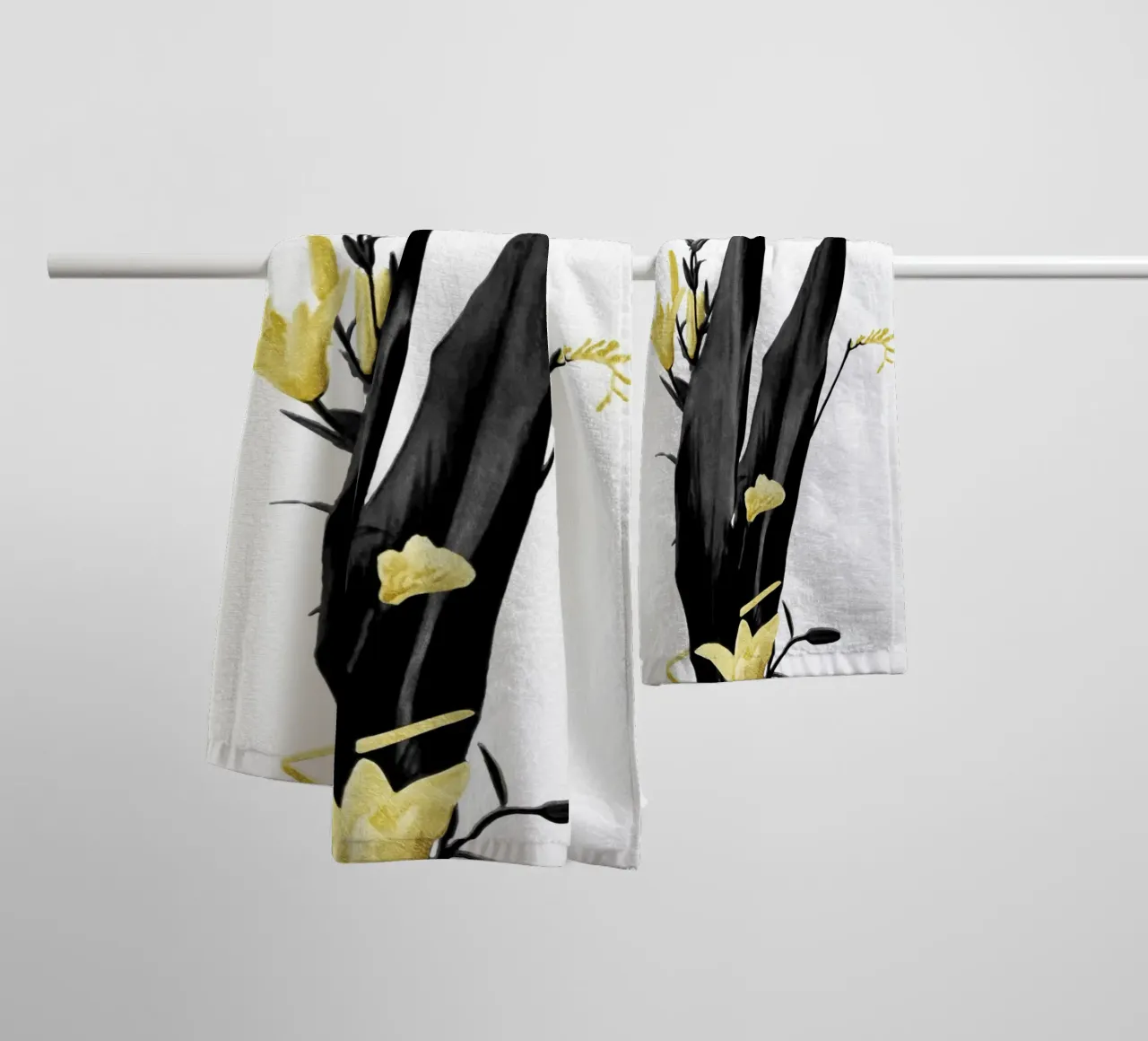 Bloem Minimal Zwart en Goud 03 badhanddoek van amini54
