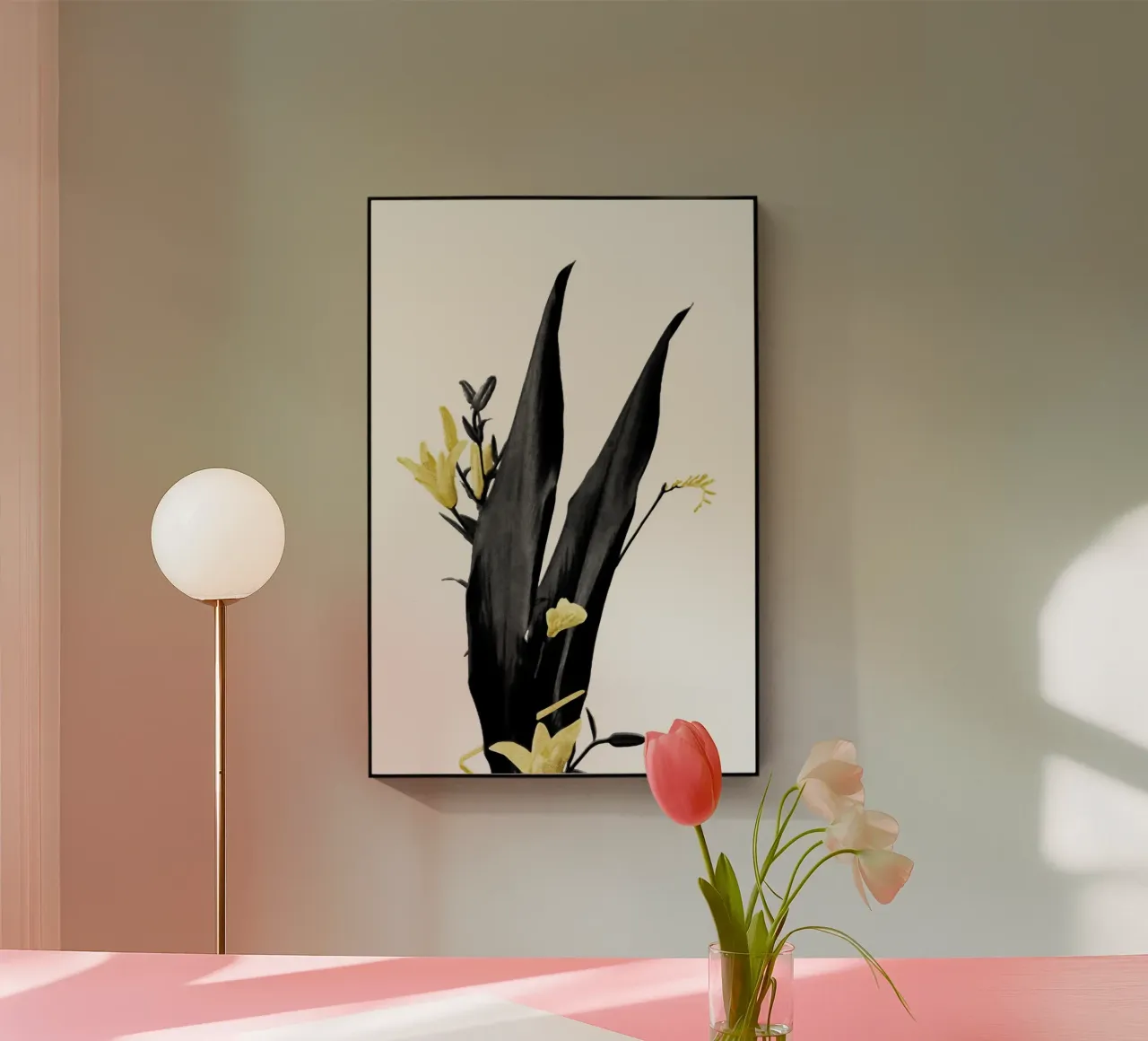 Flower Minimal Black and Gold 03 acrylic glass by amini54