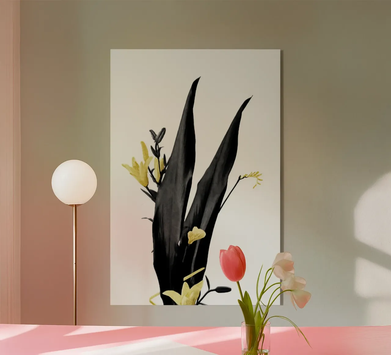 Flower Minimal Black and Gold 03 acrylic glass by amini54
