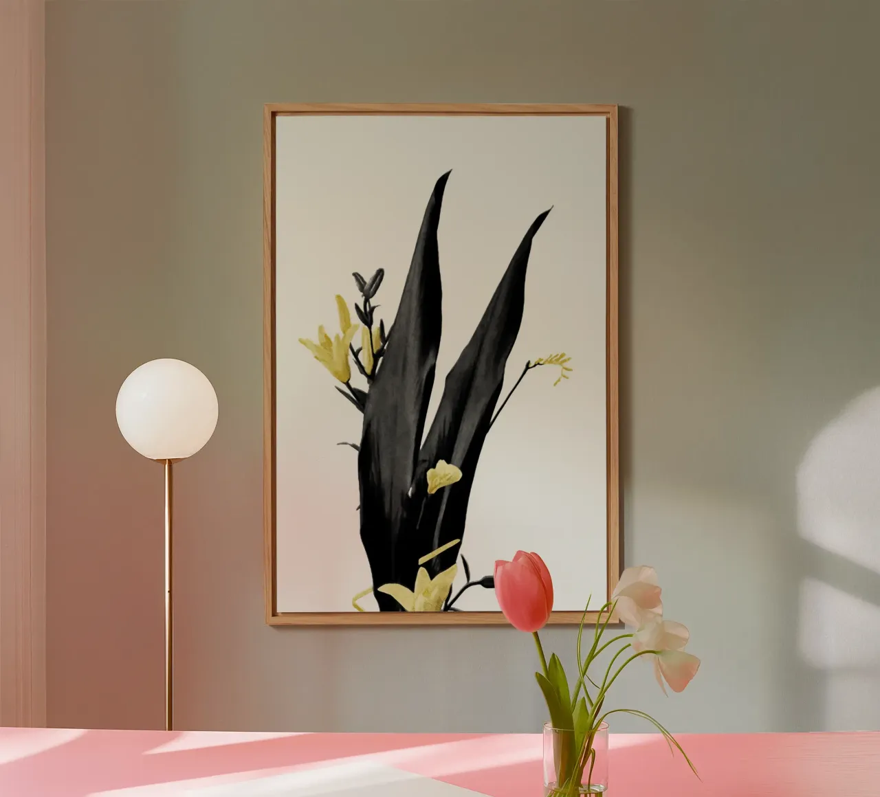 Bloem Minimal Zwart en Goud 03 forex-plaat van amini54